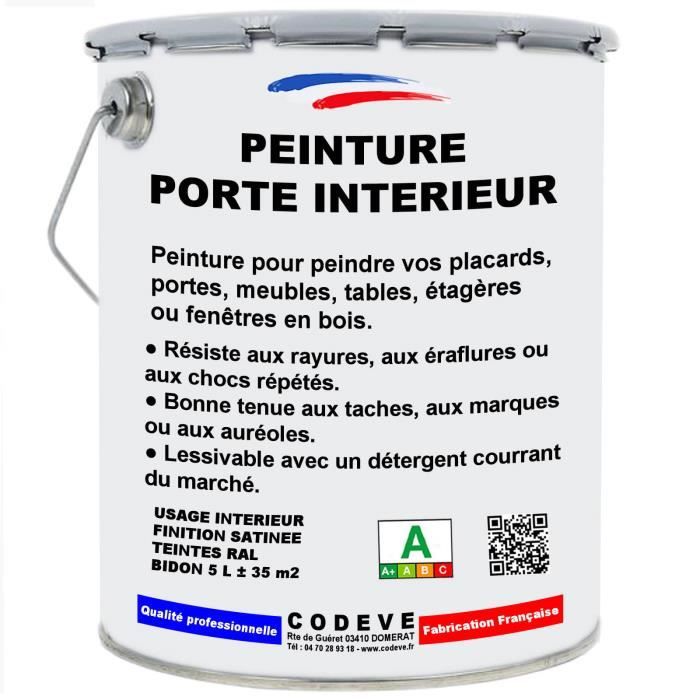 Peinture Porte Interieur - Pot 5 L - Codeve Bois - 9010 - Blanc pur