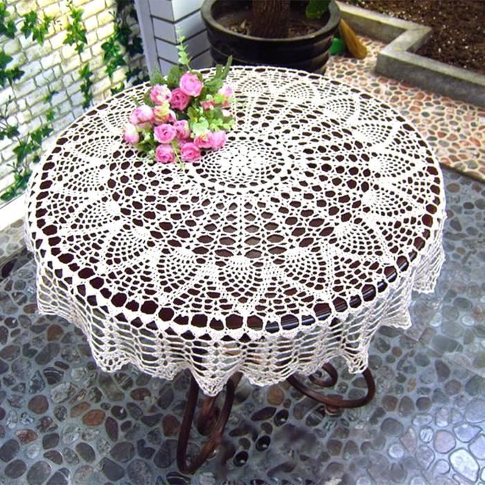 Belle nappe ronde brodée + dentelle Cantù - diamètre 170 cm