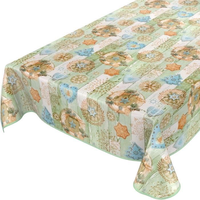 Nappe En Toile Cirée Motif Noël - Père Noël Et étoiles Beiges, Imperméable, Facile à Nettoyer, Plusieurs Tailles