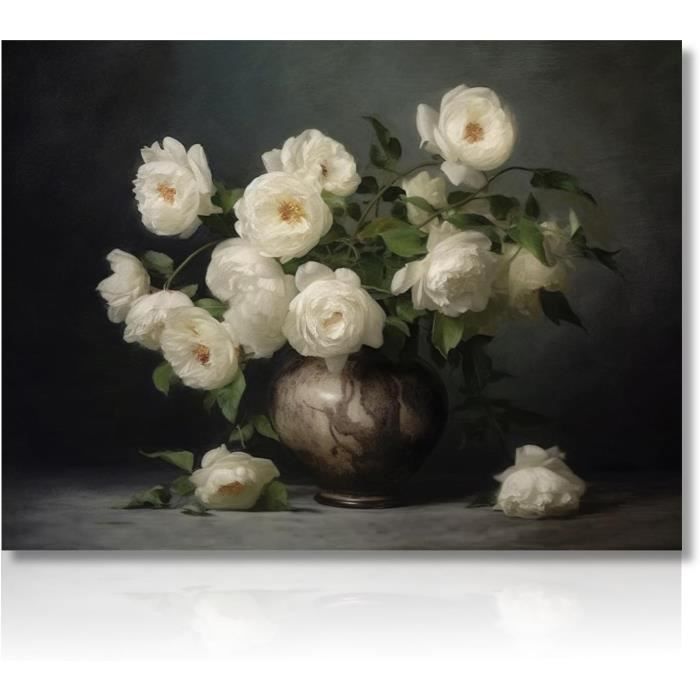 GDJSMIN Art Mural Texture De Fleurs Blanches À L'Aquarelle En Toile, Tableau Decoration Murale