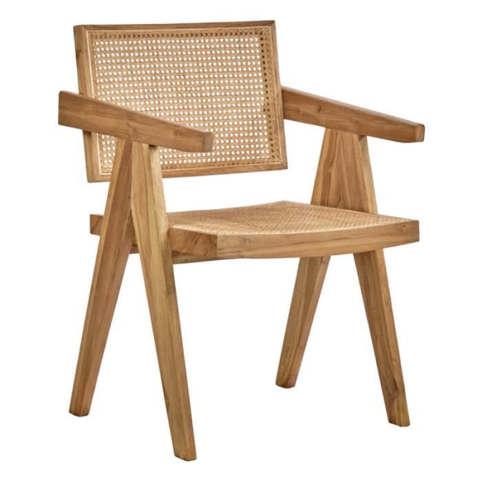 fauteuil lounge en bois massif avec cannage en rotin - bruno meubletmoi