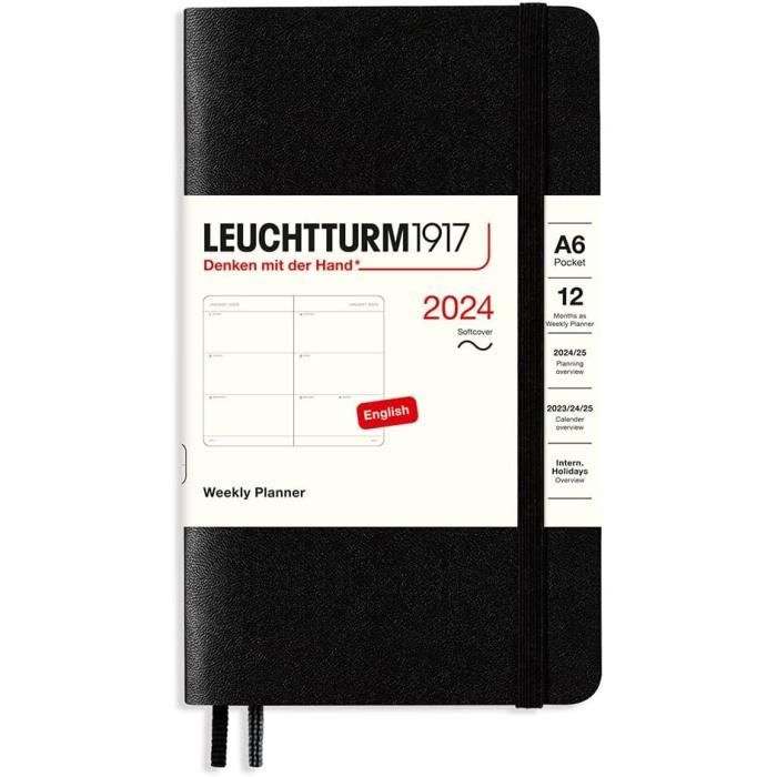 Agenda Semainier Leuchtturm1917 2026 - Format Poche A6 (9x15 Cm) - Couverture Rigide, élastique - Noir - 14