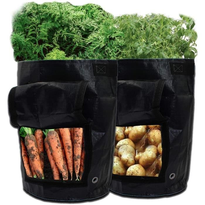 avec 1 paire de gants de jardin Green-4pack oignon carotte fruits sac de culture maison Nideen Lot de 4 sacs de culture pour pommes de terre avec rabat de fenêtre et poignées pour légumes 