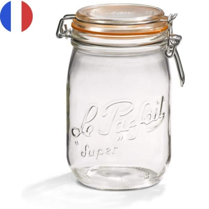 le parfait super - lot de 6 bocaux avec couvercle 1 l, bocaux en verre français transparent ø 85 mm – pots parfait pour conserves