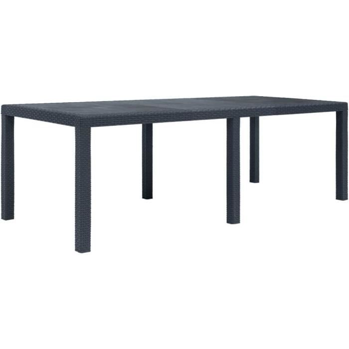 Table de Jardin Table dExtérieur 220x90x72 cm Plastique Aspect de Rotin pour Jardin Terrasse ou Camping Anthracite [194]