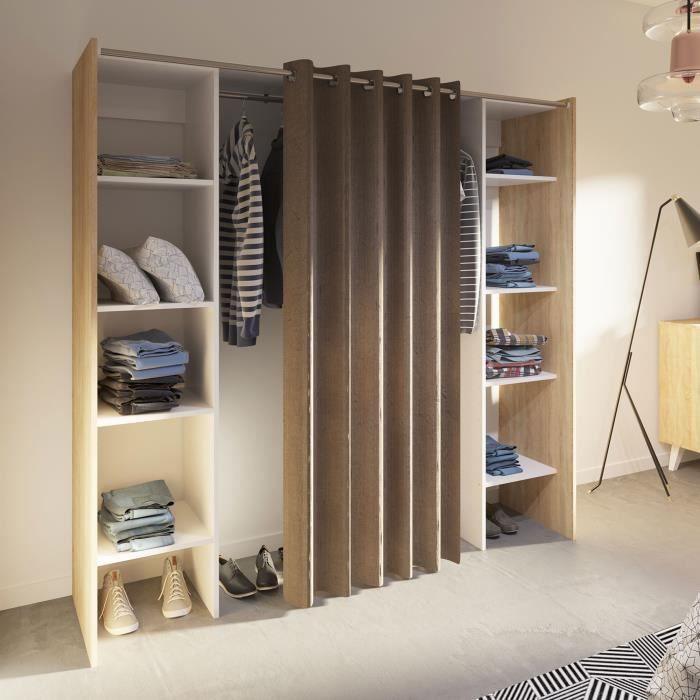 Dressing Extensible A Rideau Naturel Et Blanc 2 Colonnes Achat Vente Amenagement Dressing Dressing Extensible A Rideau Cdiscount