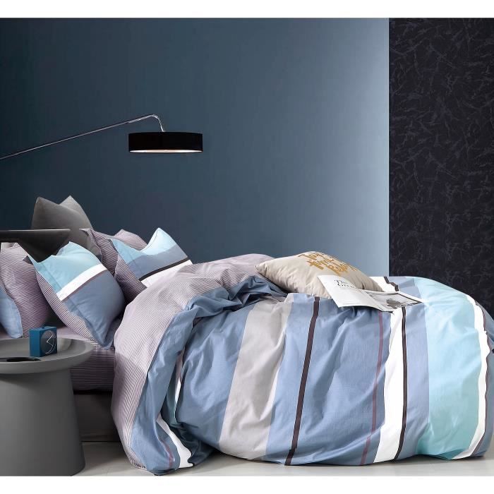 Housse De Couette Percale 100% Coton 80 Fils 240x220cm Avec 2 Taies D