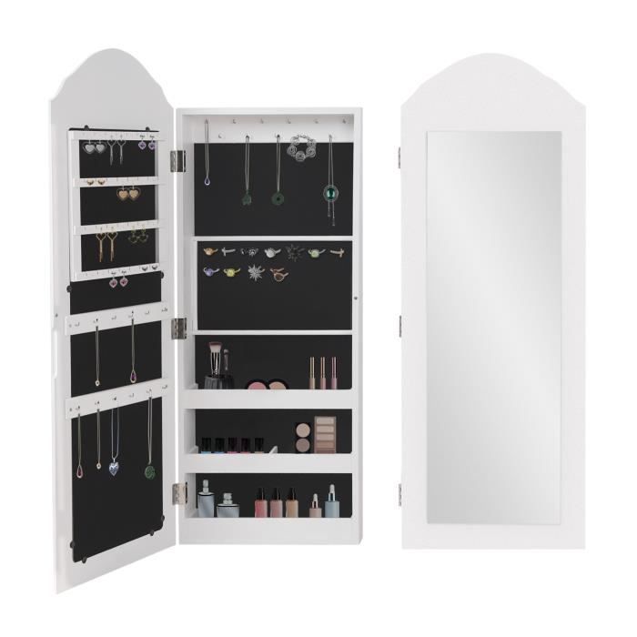 Armoire à Bijoux Murale Blanc MLDesign Moderne 35x95x9 cm Miroir et Compartiments