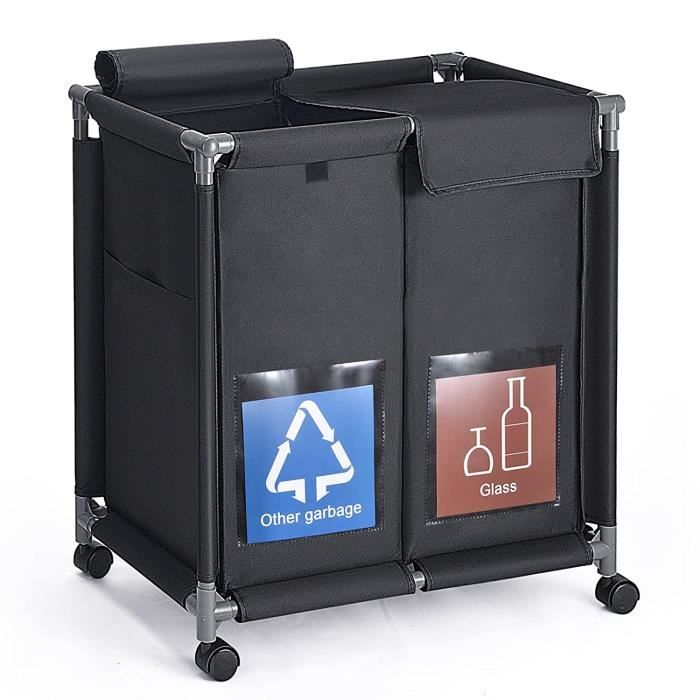 Poubelle De Tri Terry Ecocab 3 - 3 Compartiments - 102x39x88,7 Cm - Intérieur/Extérieur - Grise/Noire