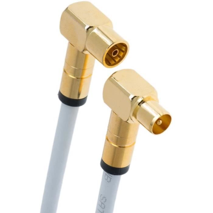 Goobay Câble D'antenne 11514-10 M - Fiche Coaxiale Vers Prise Coaxiale Femelle - Câble Satellite 70 DB - Double Blindage - Câble TV HDTV - Blanc - 10 M
