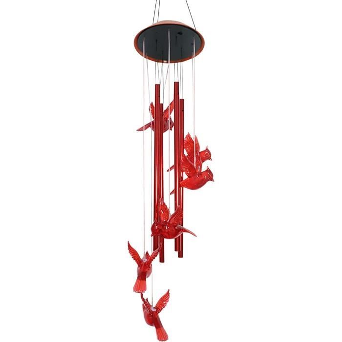 Carillon De Vent En Métal à Thème Cheval - 90 Cm De Long - 4 Tubes Et Cloches En Bronze Rouge - Décoration De Jardin Ou Terrasse