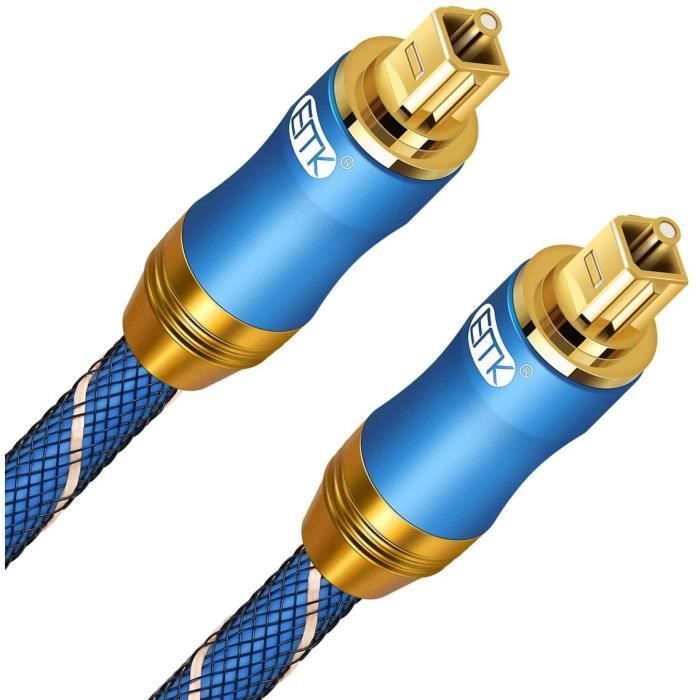 Câble Audio Optique EMK Toslink 1M - Gainé Coton Tressé - Pour TV, Home Cinéma, PS4, Xbox