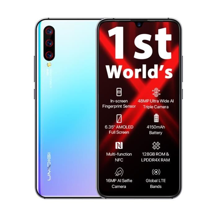 Top achat T&eacute;l&eacute;phone portable UMIDIGI X 6.35 " Smartphone 4 + 128Go NFC Triple caméra arrière 4150mAh Bleu pas cher