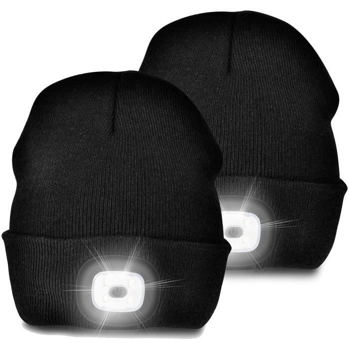 Bonnet Unisexe en Tricot Lumineux 4 LED avec lumière Rechargeable