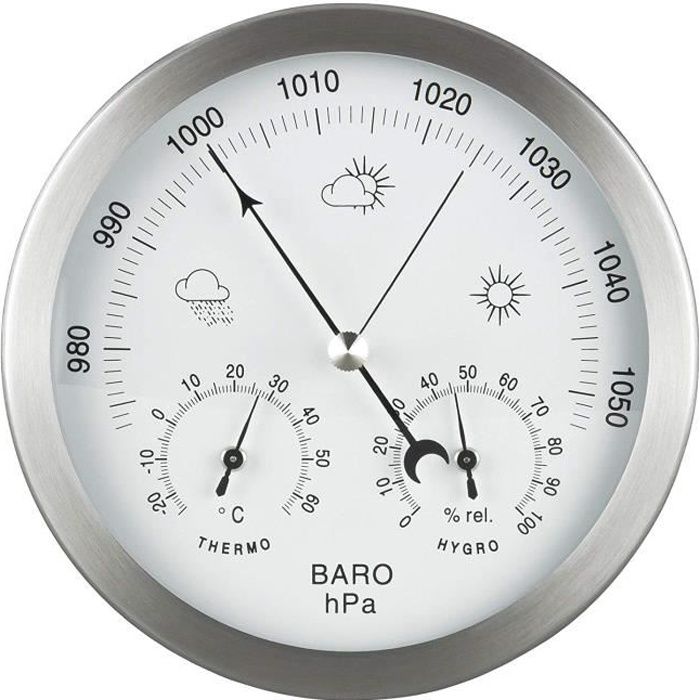 Stations Météo Et Baromètres - Station Analogique 3 1 Inox Ø14 Baromètre Thermomètre Hygromètre