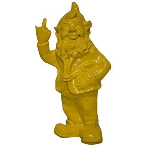 Stone-Lite - Statuette de nain de jardin faisant un doigt d`honneur - cadeau amusant - jaune - 30 cm