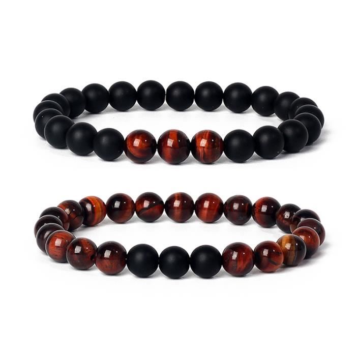 Bracelet Perles De Pierre De Lave Naturelle 8mm Avec Breloques œil De Tigre - Neuf Avec étiquettes - Pour Femmes