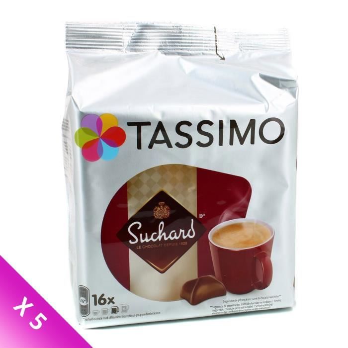 TASSIMO Chocolat Dosettes Suchard - Lot de 5 x 16 boissons