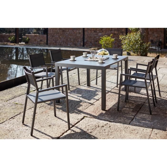 olhao - salon de jardin, table extensible aluminium + 6 chaises