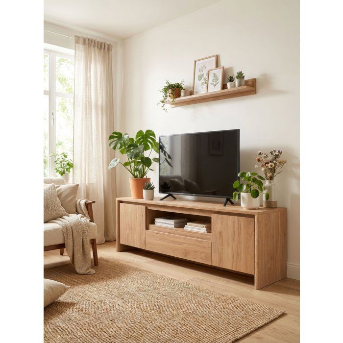 Meuble TV GENF - Chêne Jackson - 2 portes 1 tiroir et 1 niche - 1635 x 40 x 59 cm