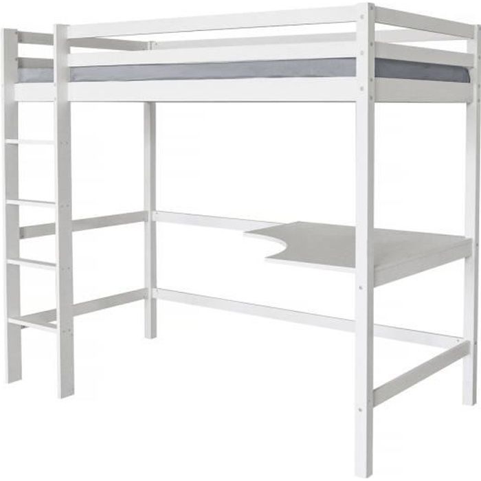 lit enfant mezzanine avec bureau "angéla" 90 x 190 cm - blanc