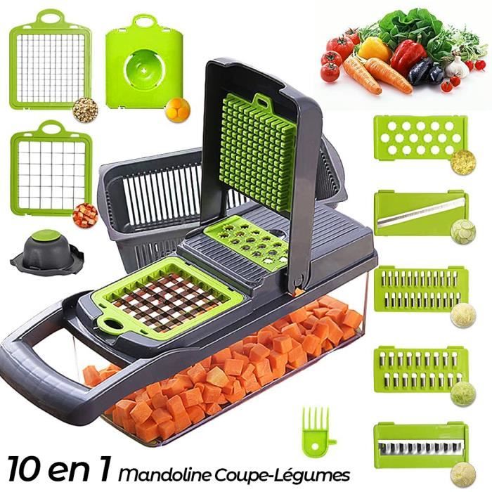 MUUKAIII Coupe-Légumes Multifonctions 20 En 1 - Mandoline Cuisine Professionnelle Avec 13 Lames Interchangeables (Gris)