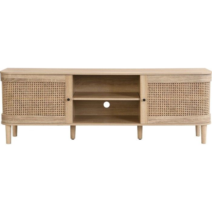 Meuble TV 2 portes couleur chêne et cannage 160 cm - Bali Meuble TV 2 portes couleur chêne et cannage 160 cm - Bali
