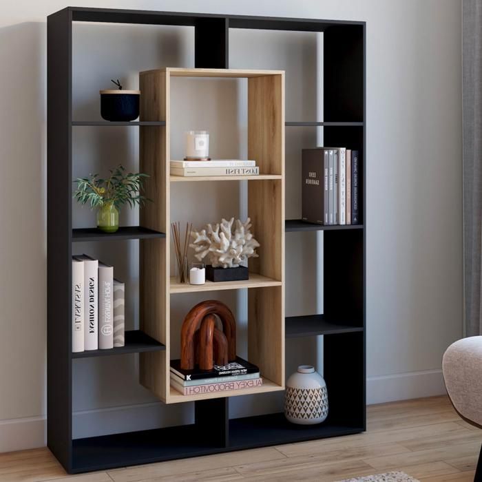 IDMARKET Etagère bibliothèque COLETTE avec 11 compartiments noir et effet bois 143 cm IDMARKET Etagère bibliothèque COLETTE avec 11 compartiments noir et effet bois 143 cm