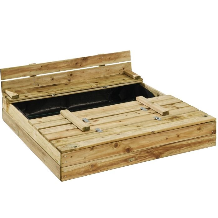 Bac à sable, 120 x 120 cm, imprégné, de qualité supérieure, avec couvercle imperméable Oxford de qualité supérieure, en bois de pin non tissé