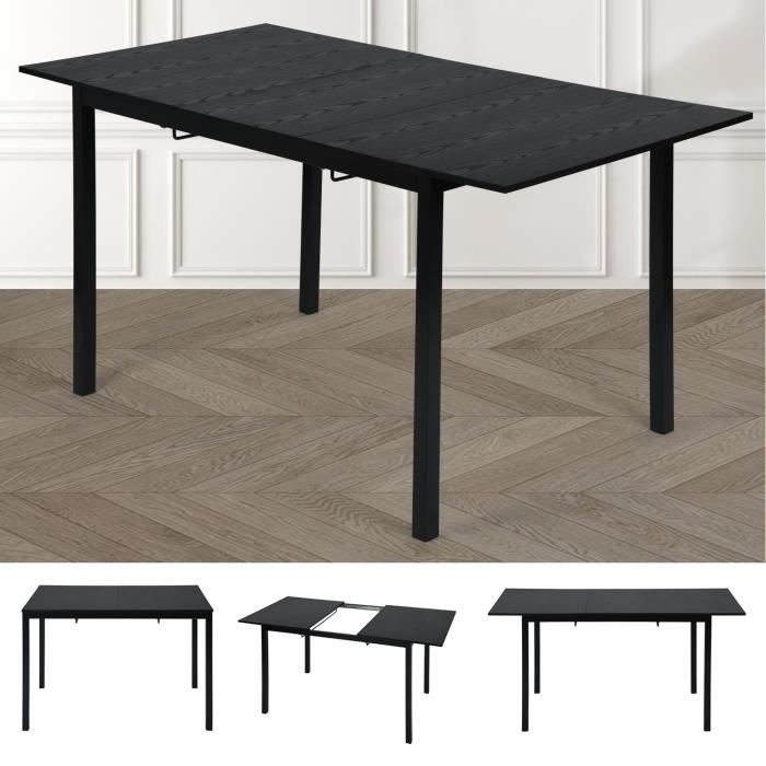 meubles cosy table de salle à manger extensible rectangulaire,4-6 personnes,pieds en métal noir,plateaux en mdf noir - 120/160 cm