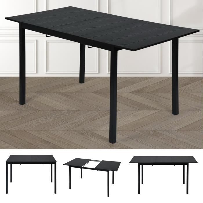 MEUBLES COSY Table de Salle à Manger Extensible Rectangulaire4-6 PersonnesPieds en Métal NoirPlateaux en MDF Noir - 120/160 cm