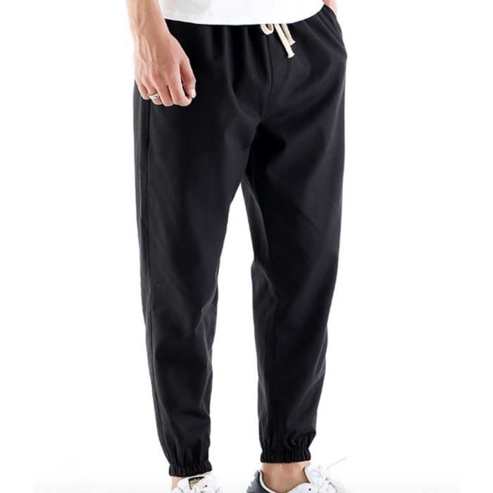 Pantalon en Lin Homme Jogging Taille Elastique Cordon de Serrage Pantalon  du Sport Noir - Cdiscount Sport