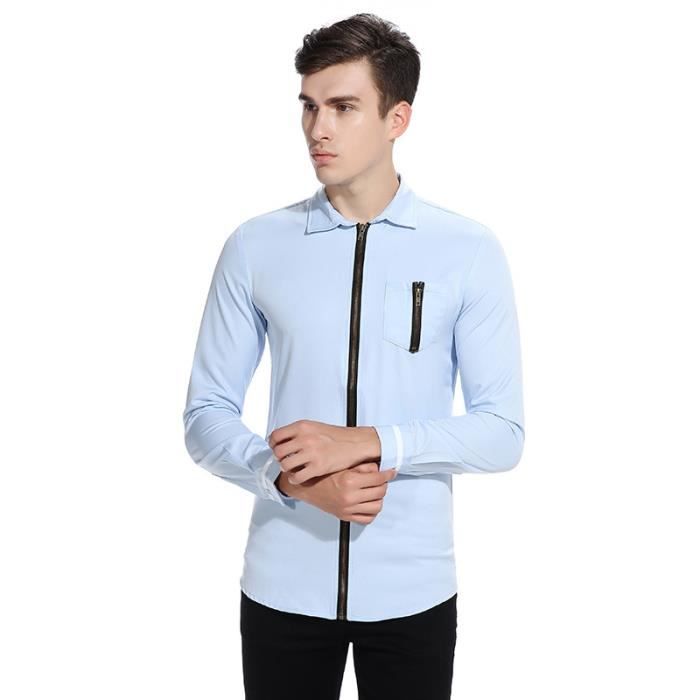 Chemise à Fermeture Eclair à Manches Longues - Bleu Bleu - Cdiscount  Prêt-à-Porter