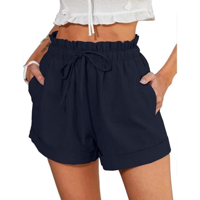 Short Cargo pour Femme D t Ample Taille Haute Elastique Court Shorts et Bermudas L ger Casual Poches Bleu marine