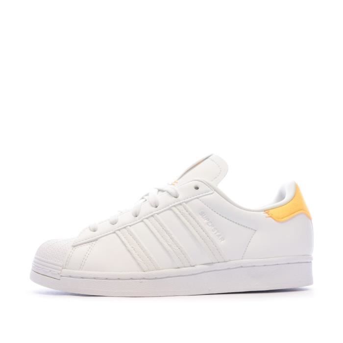 Baskets Blanches Femme Adidas Superstar ADIDAS ORIGINALS Blanc Plat Synthetique Lacets Blanc Cdiscount Chaussures