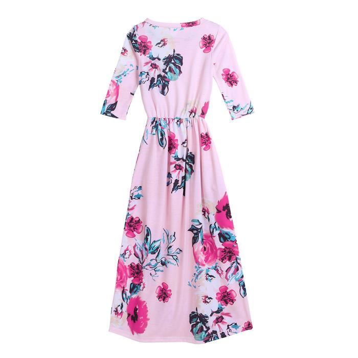 Robe D Ete Bebe Enfant Fille Manche Courte Manche Courte Col Rond Longue Dress Robe De Plage Rose Cdiscount Pret A Porter