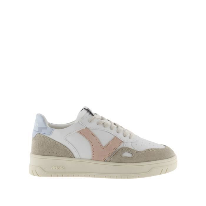 Victoria Baskets Femme - VICTORIA - Effet cuir et cuir fendu - Blanc/Celeste