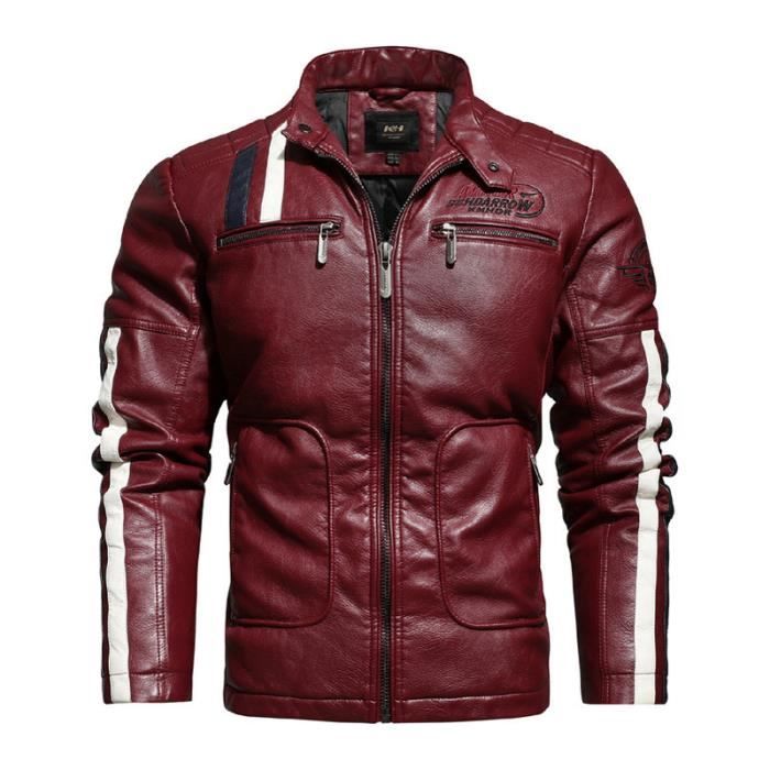Blouson Homme en Cuir Chaud Epaissir Fashion Veste en Cuir Moto Automne Hiver Casual Confortable Marque Luxe Veste Homme Bordeaux Cdiscount Pret a Porter