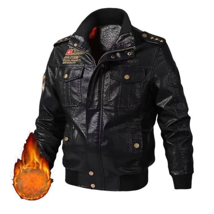 Veste Homme motard en cuir de Marque homme vareuse doublure Polaire Epais Vintage Blouson printemps en col standup Noir1 Cdiscount Pret a Porter