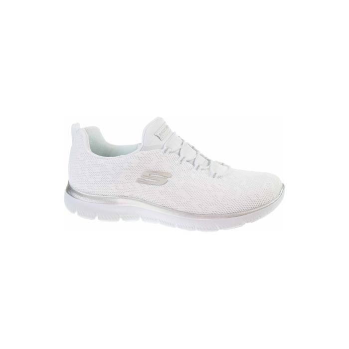Skechers Baskets Femme - SKECHERS - Summits Leopard Spot - Blanc - Lacets - Talon Plat