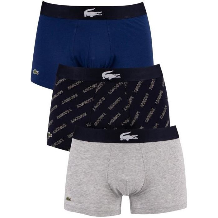 LACOSTE Lot de 3 boxers d contract s Bleu Noir Gris Homme