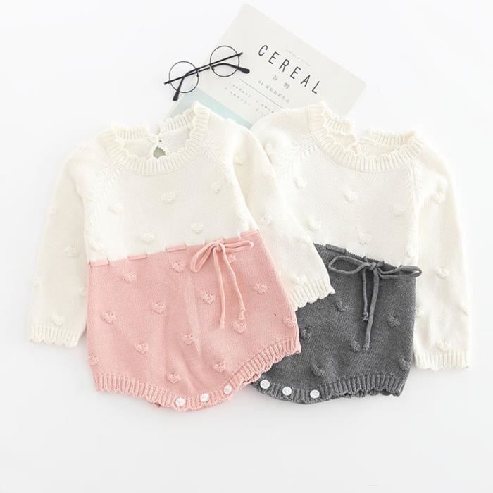 Infantile Nouveau Ne Bebe Garcon Fille Tricot Barboteuse Body Crochet Vetements Tenues 90 Rose Cdiscount Pret A Porter
