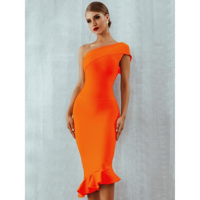 Robe longue sirène sexy à fente latérale une épaule plissée métallique brillant