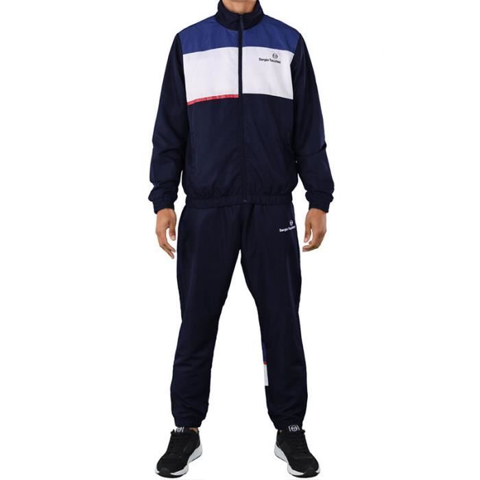 Ensemble de survêtement Sergio Tacchini INCASTRO - Réf. 39528-203. Couleur : Bleu marine, Rouge. Détails du veste. - Col montant