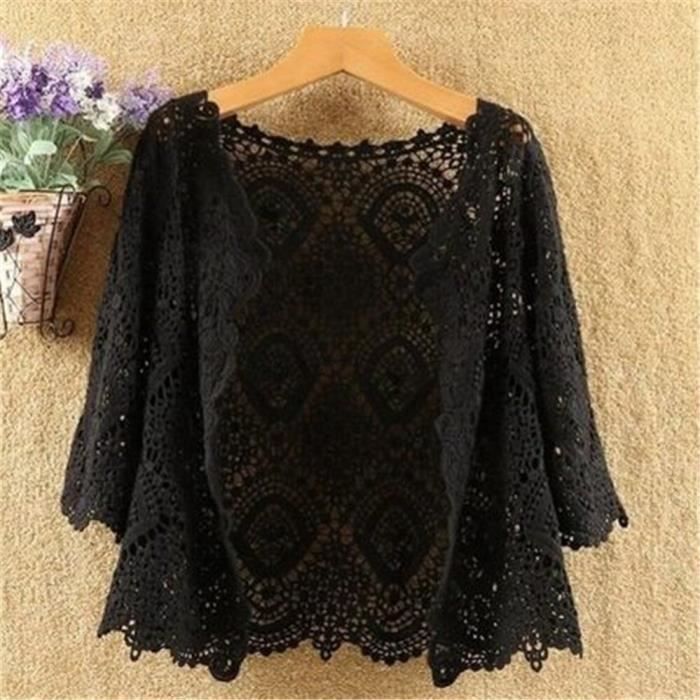 Zukmuk Gilet En Dentelle Court Femme - Cardigan Ouvert Devant Manches Longues Boléro Chic Et Élégant Top Transparent