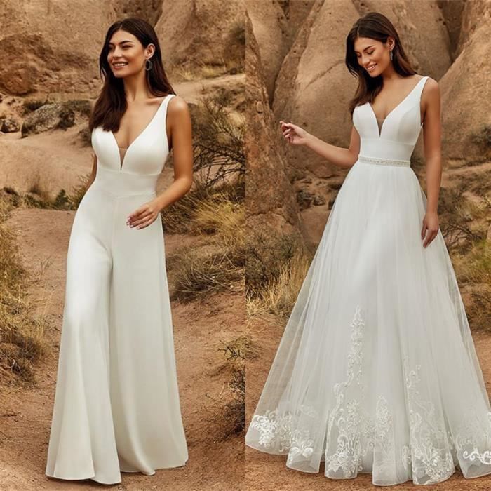Robe de Marie Combinaison de mariage 2 en 1 pour femme jupe