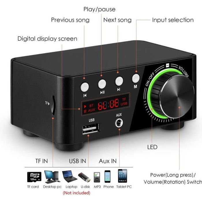 Bluetooth 5.0 Stéréo Audio Récepteur Amplificateur, Mini Hi-FI Ampli  Intégré - Noir - Cdiscount TV Son Photo