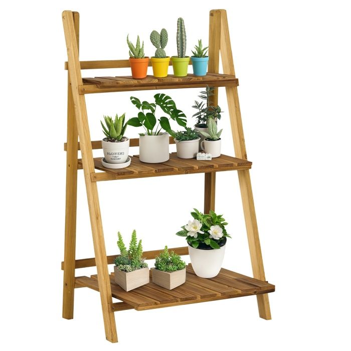Étagère à fleurs - Outsunny - support plantes pliable 3 niveaux décoration cour balcon - bois sapin - 60x37x93cm