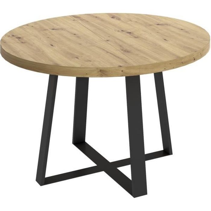 Table ronde extensible en bois et piétement en métal design pour salle à  manger