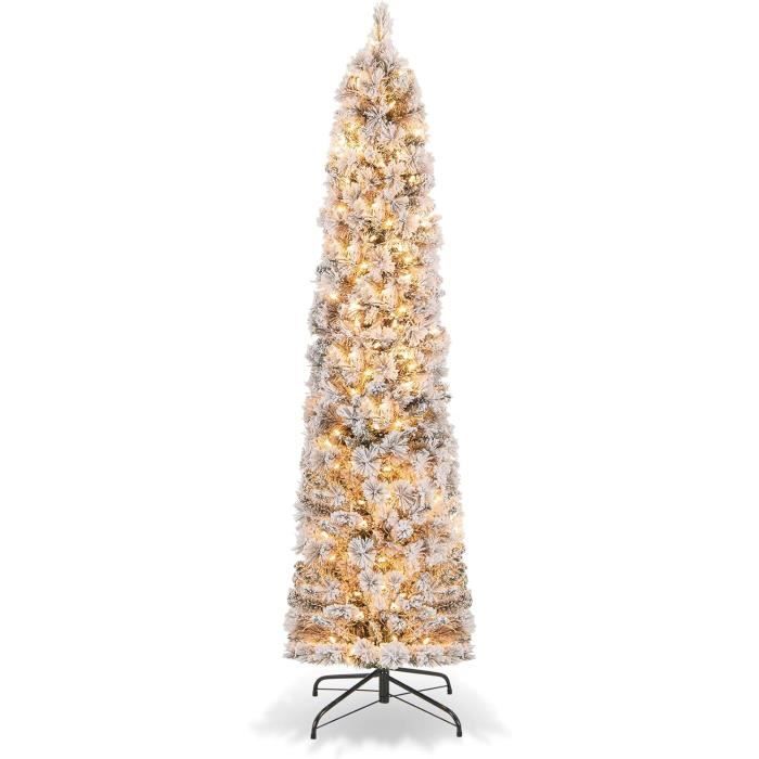Sapin Bureau Maison RELAX4LIFE - Sapin Noël Artificiel 200cm Avec Lumières LED Pied Métal Petit Sapin De Noel